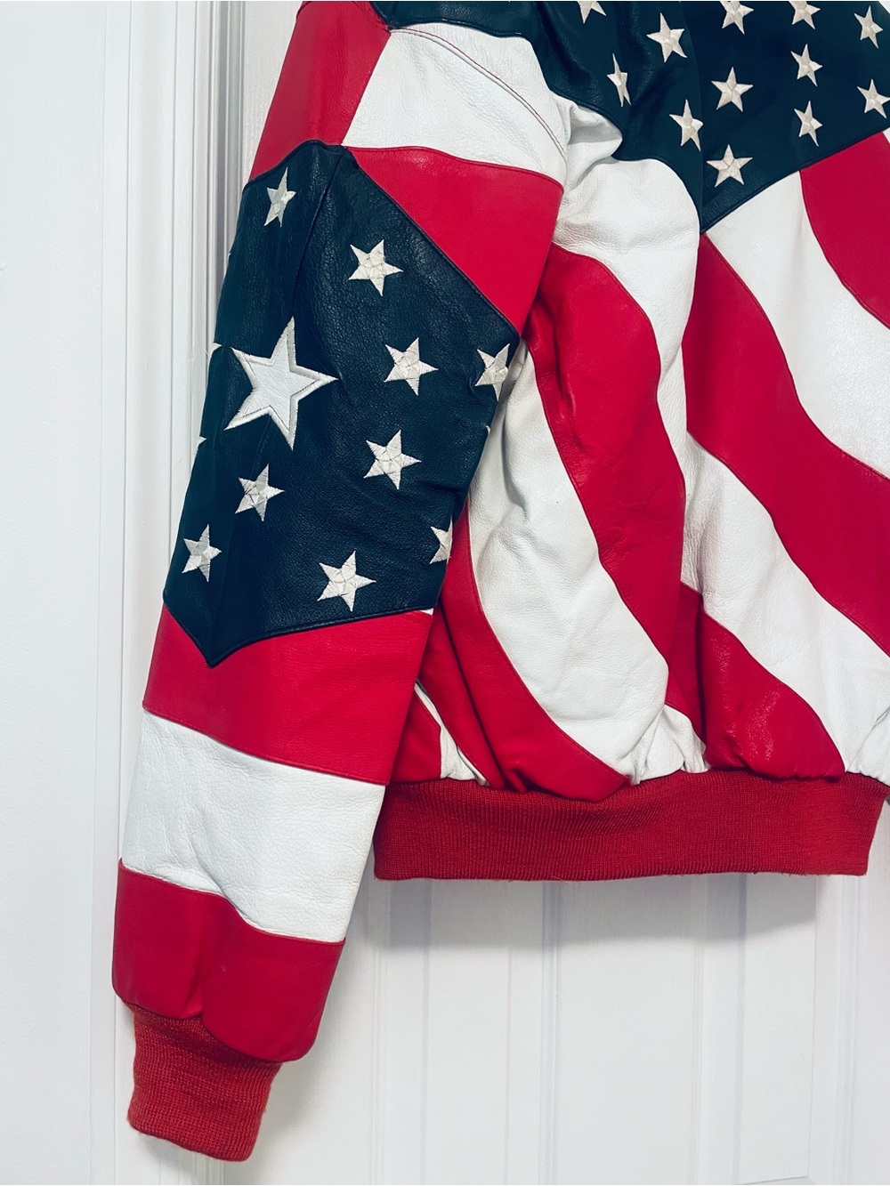 Michael Hoban American Flag Leather Bomber Jacket - Stars & Stripes - Picture 7 of 10